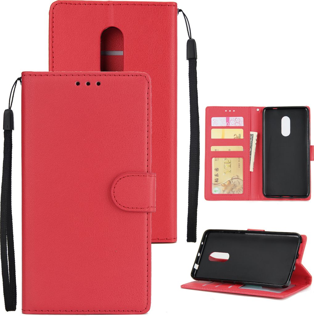 Ultra Slim PolyurethanFull Schutzhülle rutschfest stoßfest Handyhülle mit Kartenablagefach für Xiaomi Redmi Note 4 rot