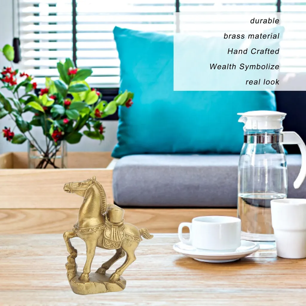 Sculpture de cheval debout en laiton vieilli - Objet déco pour buffet - 17