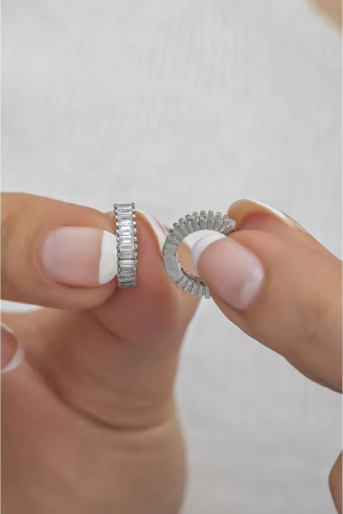 Créoles en argent sterling 925 et zircone baguette 10mm pour femme