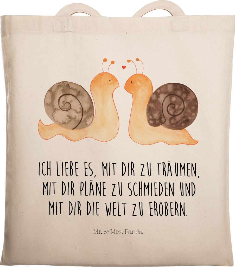 Mr. & Mrs. Panda Jutebeutel Schnecken Liebe - Transparent - Geschenk, Zukunft, Freundin, Stoffbeutel, glücklich, Jutetasche, Ehe, Träume, Tote Ba...