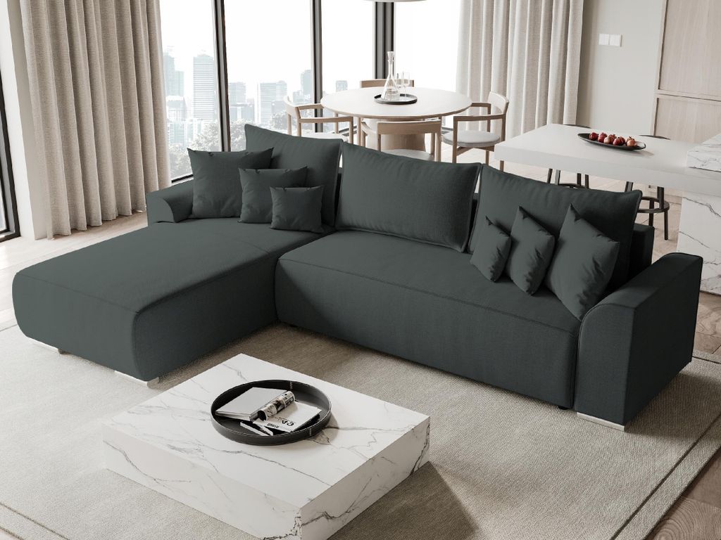 BroMARKT Ecksofa SYDNEY mit Schlaffunktion Bettkasten Kissen Couch Sofa L-Form, Grau