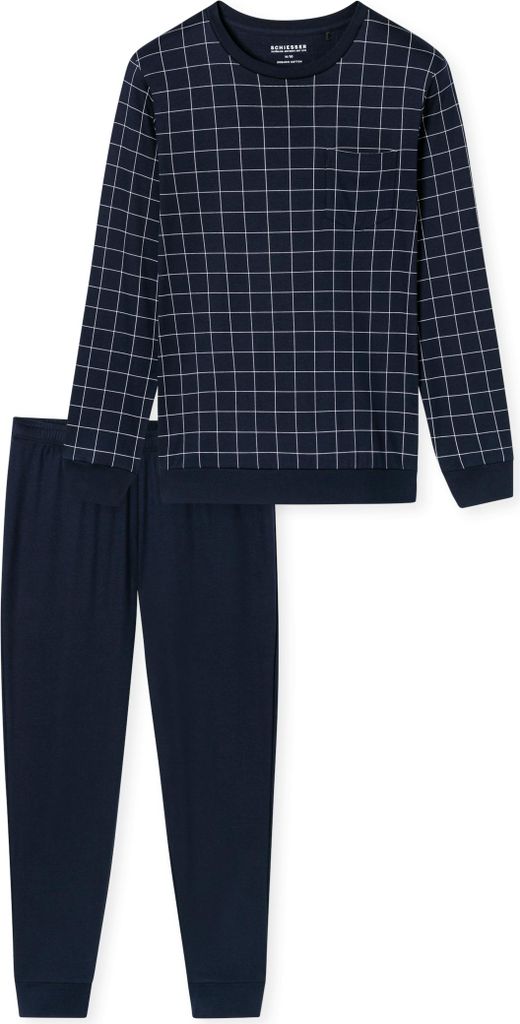 Schiesser langer Pyjama navy mit Brusttasche