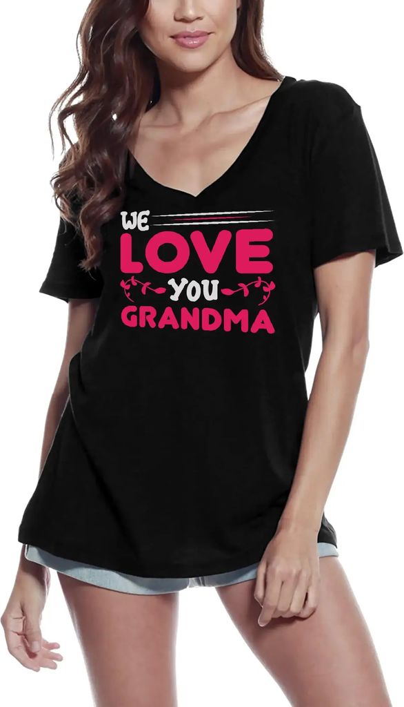 Damen Grafik T-Shirt V-Ausschnitt Wir lieben dich Oma – We Love You Grandma – Öko-Verantwortlich Vintage Jahrgang Kurzarm Lustige Druck Geburt...