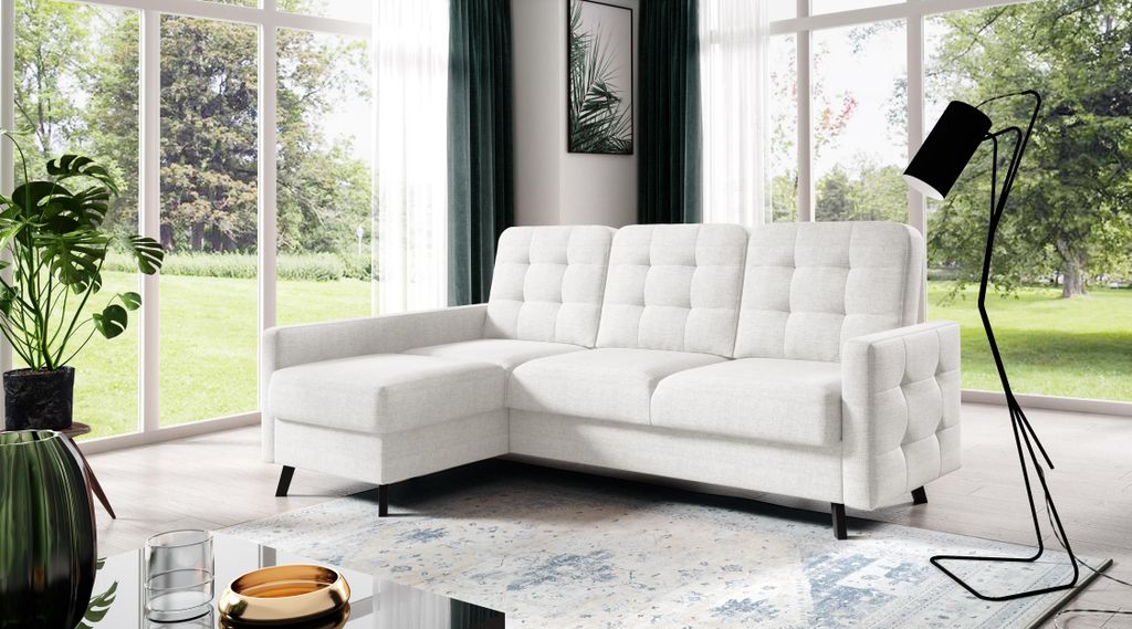 AX LIVING Kleines Ecksofa mit Schlaffunktion Yosmio 225cm Creme L