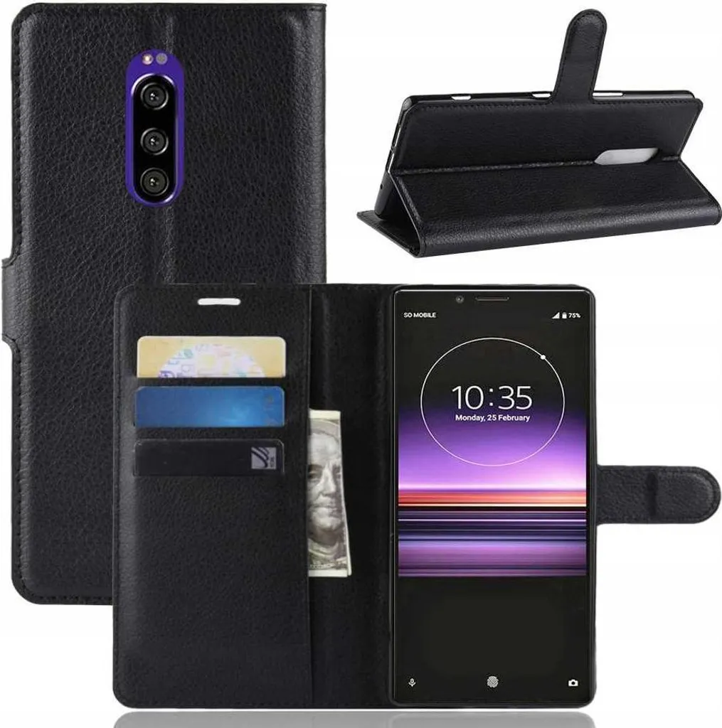 Sony Xperia 1 Custodia a Portafoglio Nera | Libera le tue mani!
