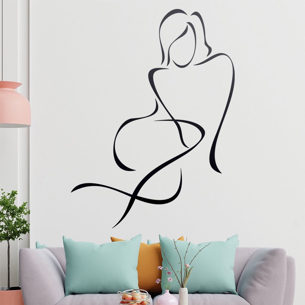 Frau sitzend - Linien Wandtattoo in 6 Größen - Wandaufkleber Wall Sticker - Dekoration, Küche, Wohnzimmer, Schlafzimmer, Badezimmer