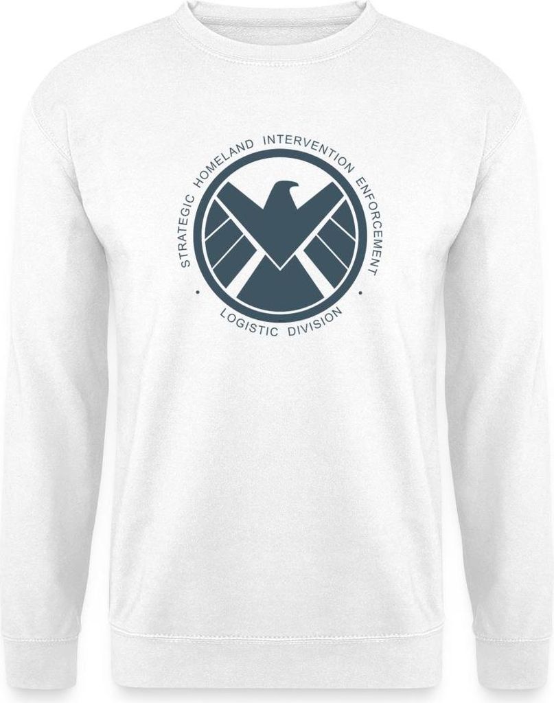 Spreadshirt Avengers Iron Man Emblem Stark Industries Uni Pullover, L, Weiß