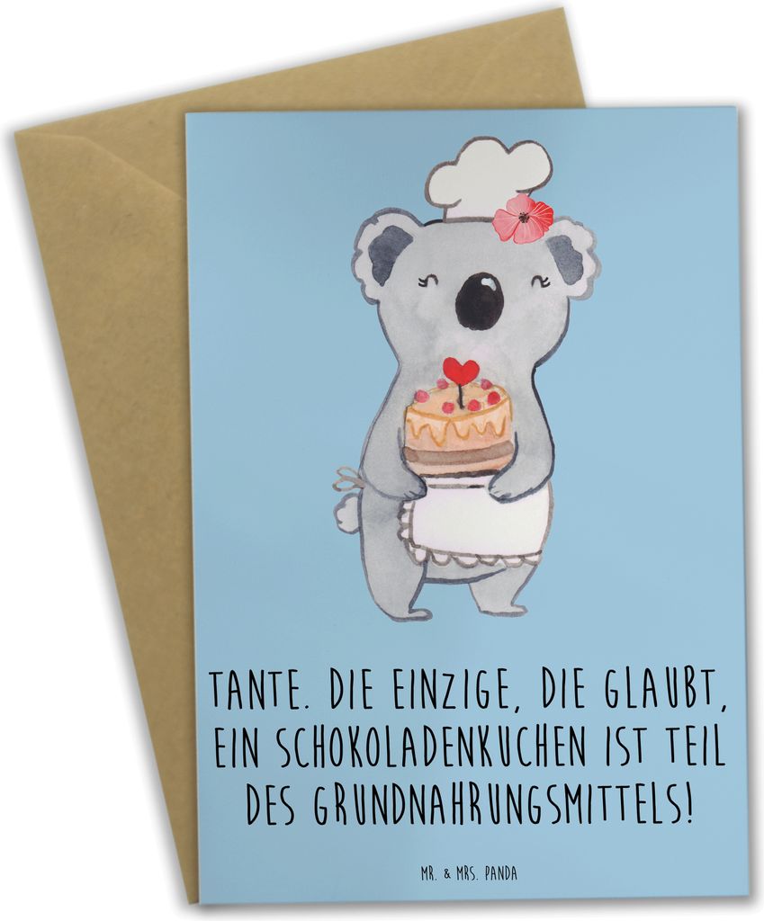 Mr. & Mrs. Panda neujahrskarte Tante Schokoladenkuchen - Blau Pastell - Geschenk, Nichte, Klappkarte, einladungskarten, Jubiläen, dankeskarten, gl...