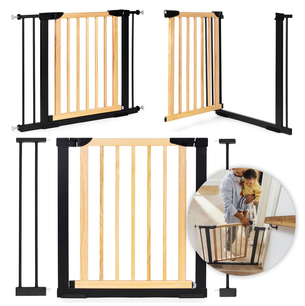 Bezpečnostná detská bránka na schody 74–100 cm, drevo+kov, Obrázok produktu 