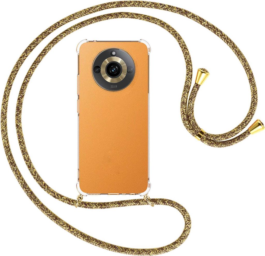 Handykette Backcover-Schutzhülle mit Band (Metall goldfarben) für Realme 11 5G (6.72'') - braun+beige