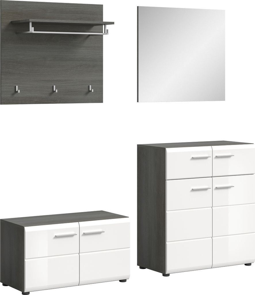 Garderoben-Set >Salsa< in Rauchsilber / Weiß Hochglanz - 175x192x37cm (BxHxT)