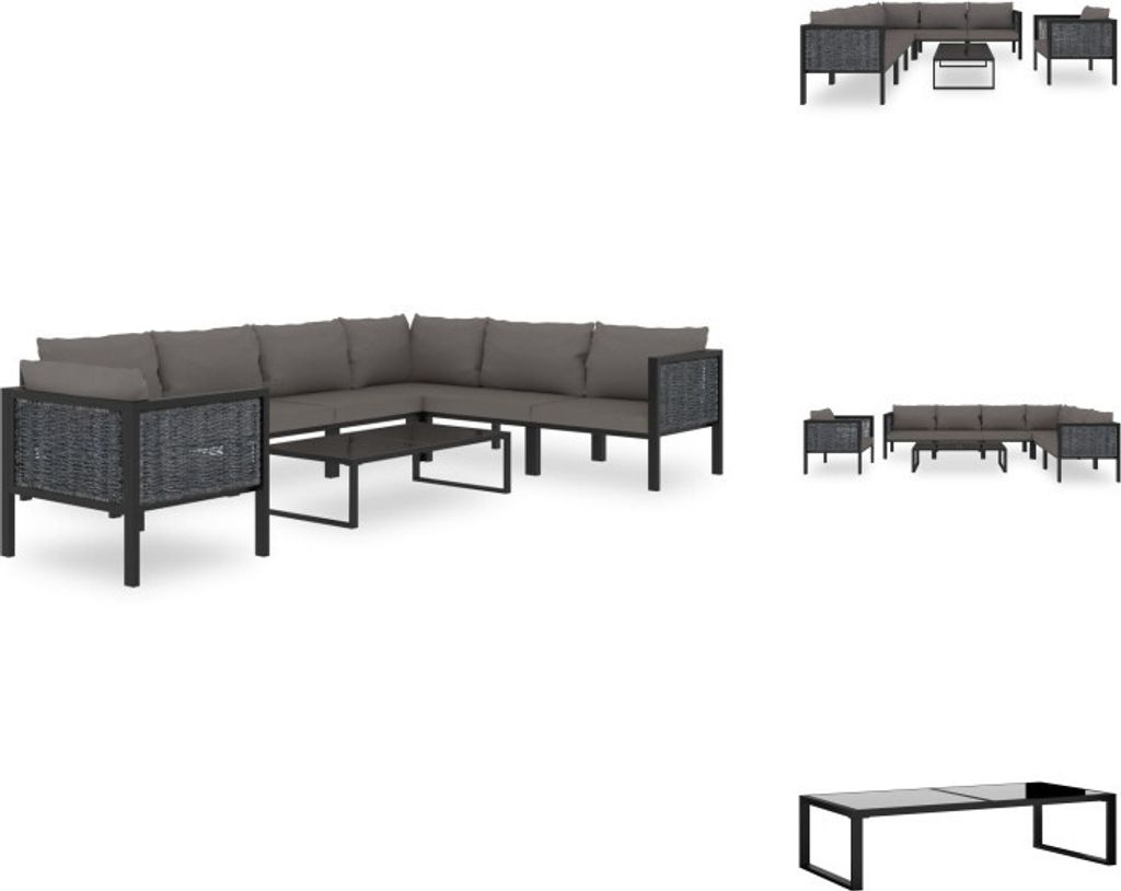 vidaXL 8-tlg. Garten-Lounge-Set mit Auflagen Poly Rattan Anthrazit - Gartenmöbel-Sets