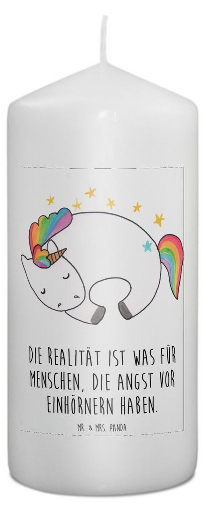 Mr. & Mrs. Panda Kerze Einhorn Nacht 15 x 7 cm - Weiß - Geschenk, Unicorn, Bedruckte, Erinnerungslicht, Freundin, Einhörner, Zylinderkerze, Wachs...
