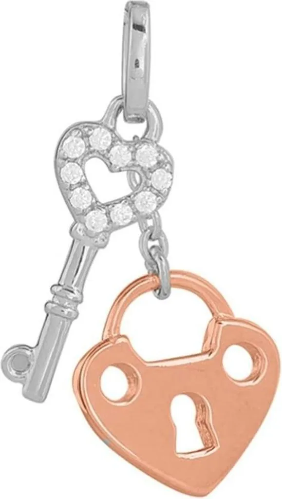 Collier Femme avec Pendentif Clé en Argent Rose et Zirconium Brillant
