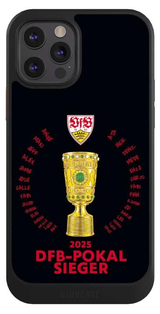 NIVOCASE Hülle für Apple iPhone 12 Pro Handyhülle NIVOcore Case Schwarz Offizielles Lizenzprodukt Pokal VfB Stuttgart