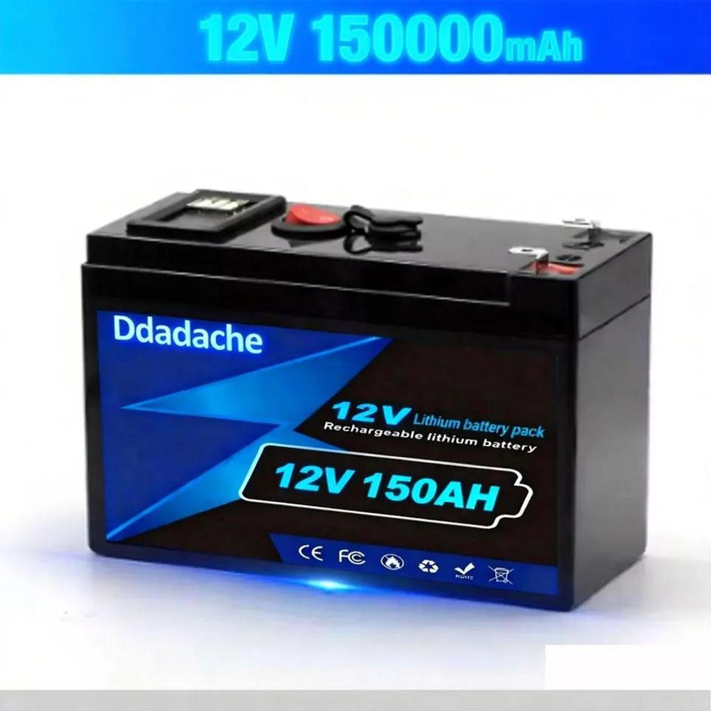 LiFePO4 12V 150Ah Batterie - Lithium Deep Cycle - Integriertes BMS - Für Solar Inselanlage Wohnmobil Boot Trolling Motor USV - 15×9,5×6,4 cm 1,1...
