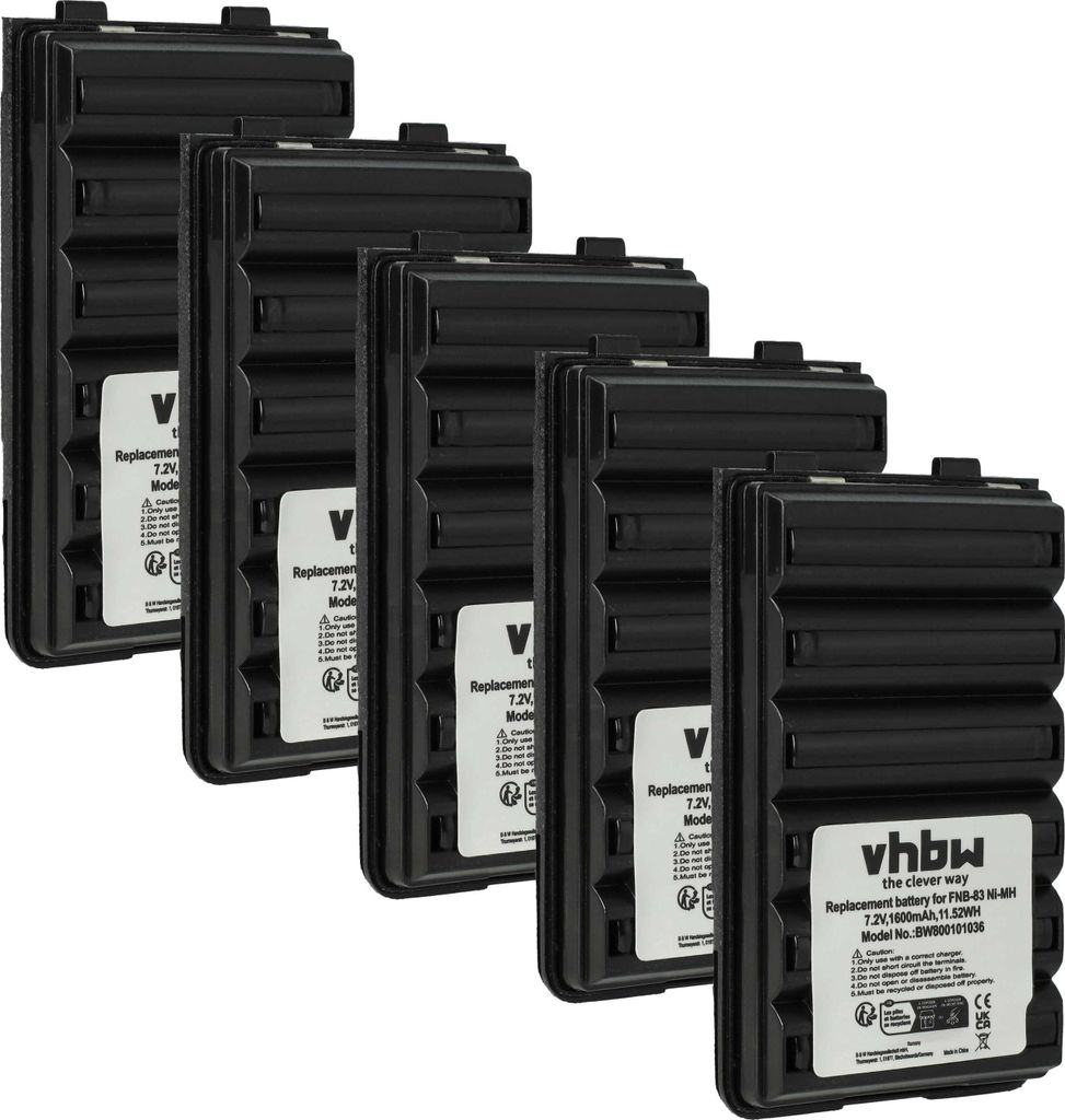 vhbw 5x Akku kompatibel mit Yaesu Vertex VXA170, VXA-200, VX-A200, VX-A170, VXA200 Funkgerät, Walkie Talkie (1600 mAh, 7,2 V, NiMH)