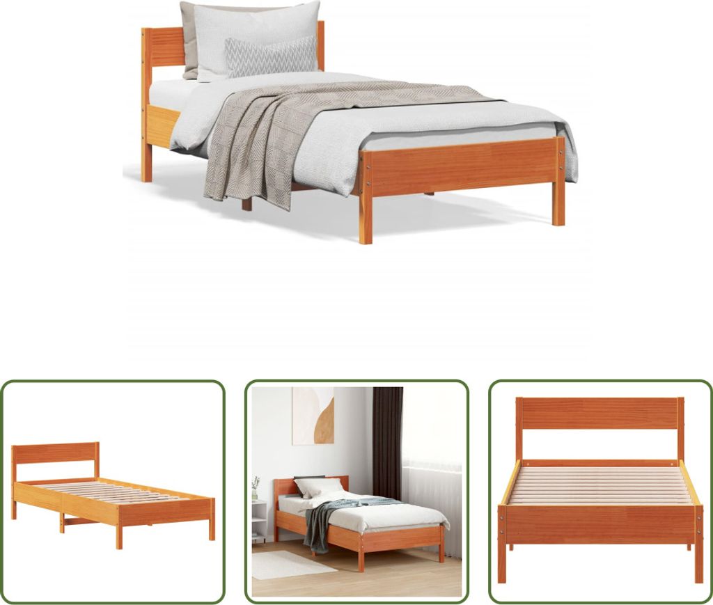 The Living Store Massivholzbett ohne Matratze Wachsbraun 90x190 cm Kiefernholz