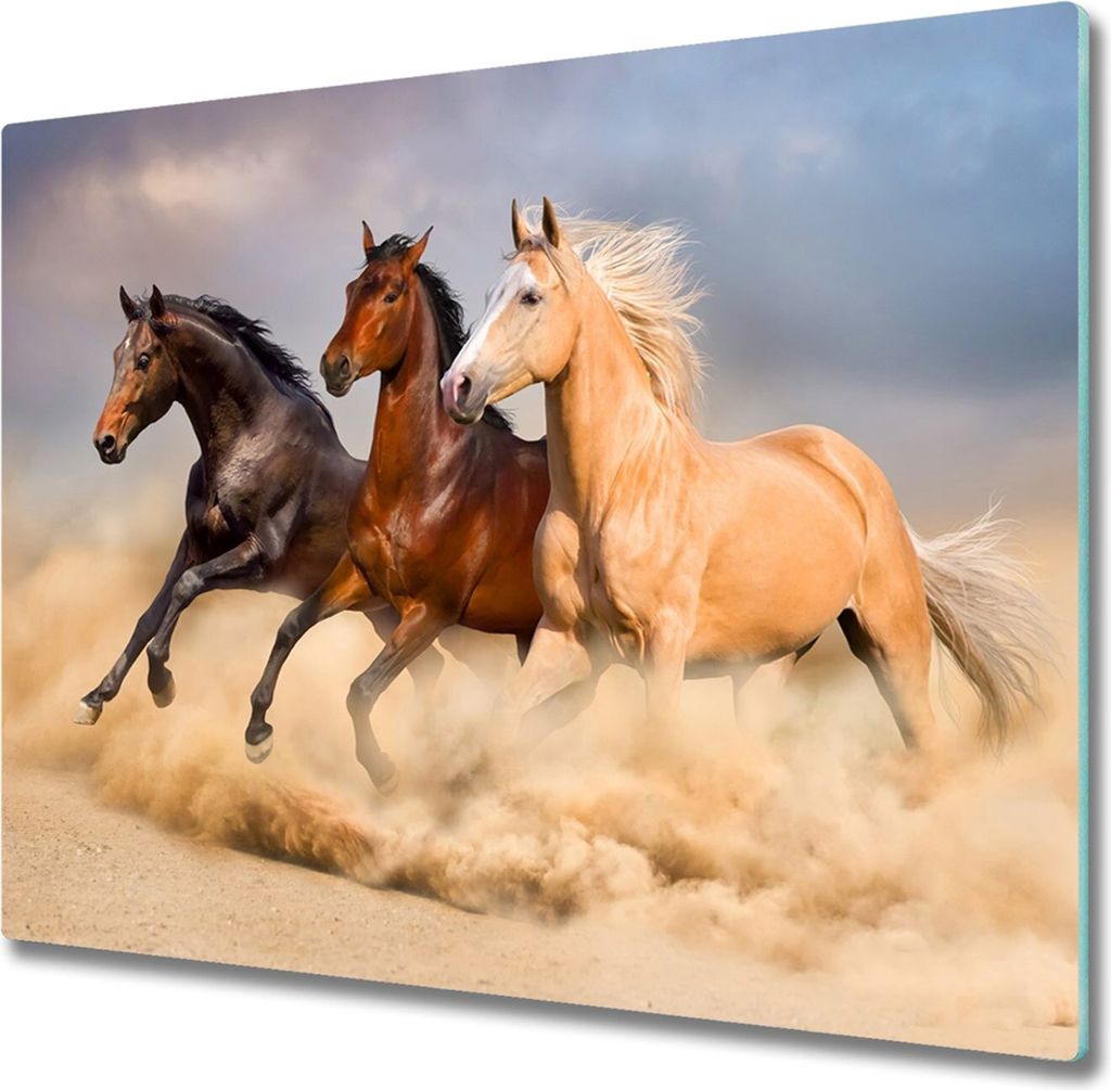 Glas Herdabdeckplatte 60x52 cm Spritzschutz Glasabdeckplatte Schneidebrett Pferde im Galopp