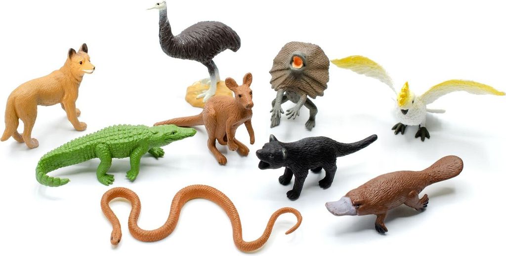 9x Australien Set Figuren Aufstellfiguren Tierfiguren Tiere Känguru Schlange Dingo