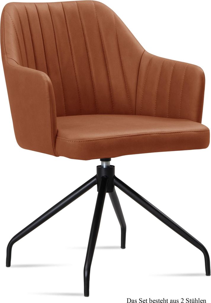 Armlehnstuhl drehbar (2er-Set) Dorena 58x81x60 Schwarz/Cognac