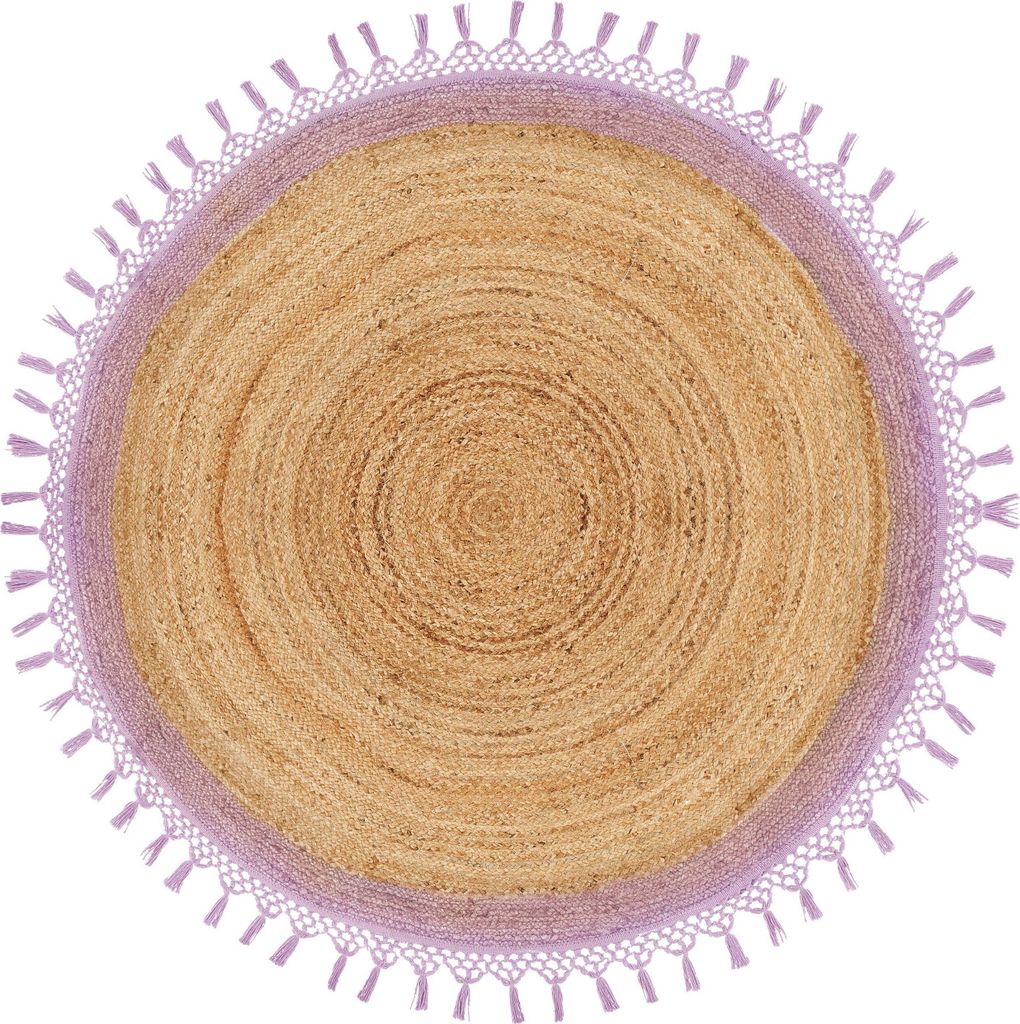 BELIANI Teppich Beige und Lila Rund ø 140 cm Boho Rustikale Spirale Geflochten Handgefertigt Natur Jute Schlafzimmer Wohnzimmer
