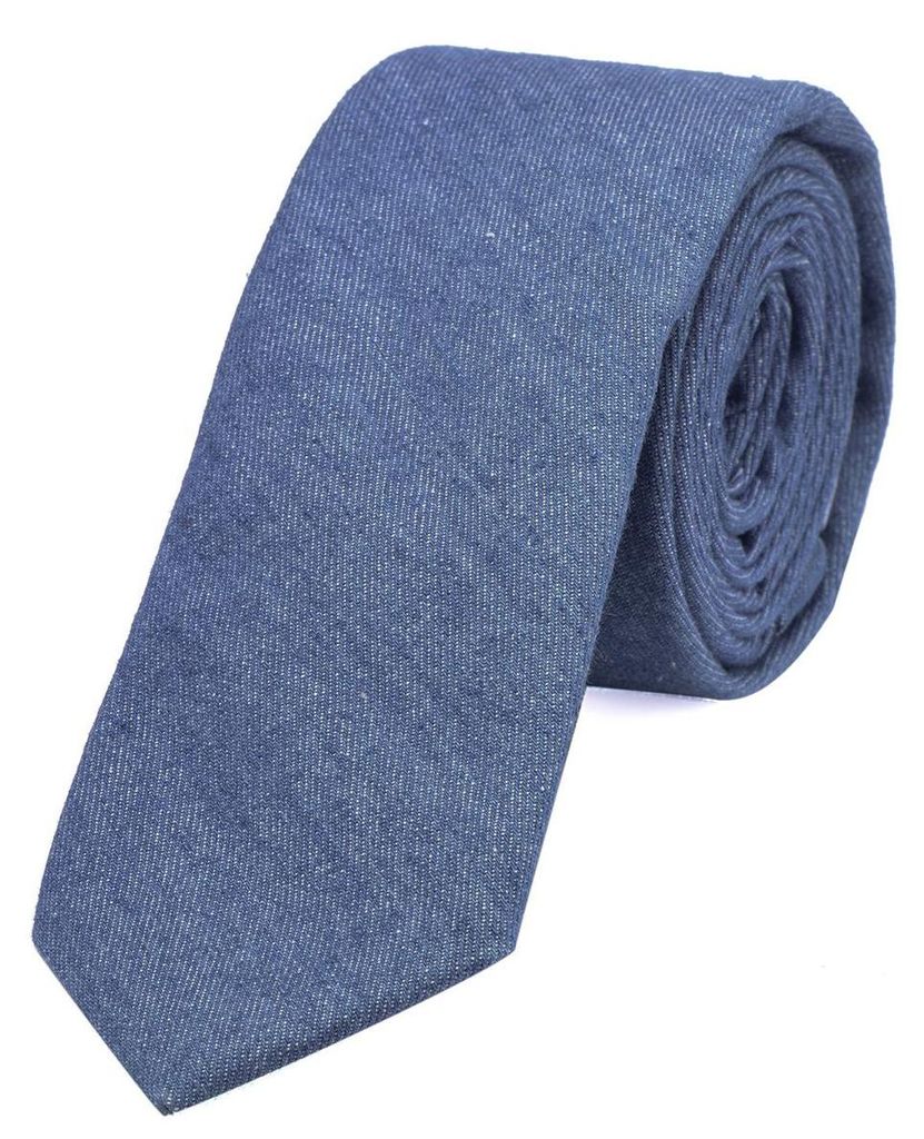 DonDon Herren Krawatte 6 cm Baumwolle Jeans-Look brillantblau