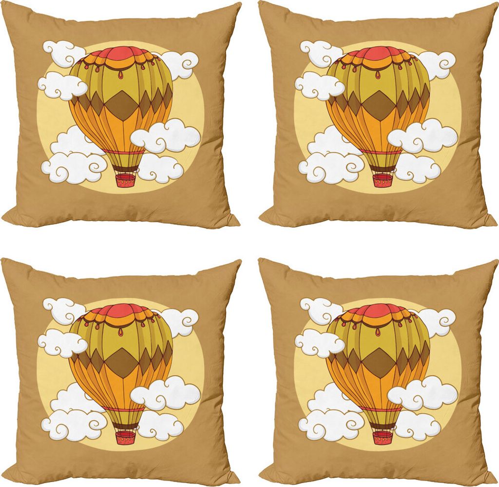 ABAKUHAUS Karikatur Kissenbezug Set (4 Stück), Heißluft-Ballon Retro, Moderner Doppelseitiger Digitaldruck, 60 cm x 60 cm, Pale Brown Multicolor