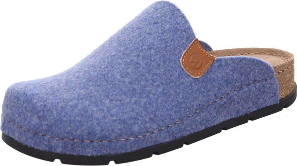 Rohde Damen Pantoffel Hausschuh Filz Ledersohle gepolstert D.Soave 6010, Größe:38 EU, Farbe:Blau