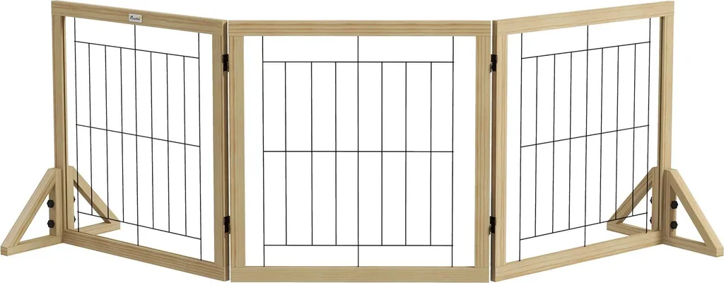 Barrière pour chiens en bois pliable 3 volets taille XS jaune - Sécurité