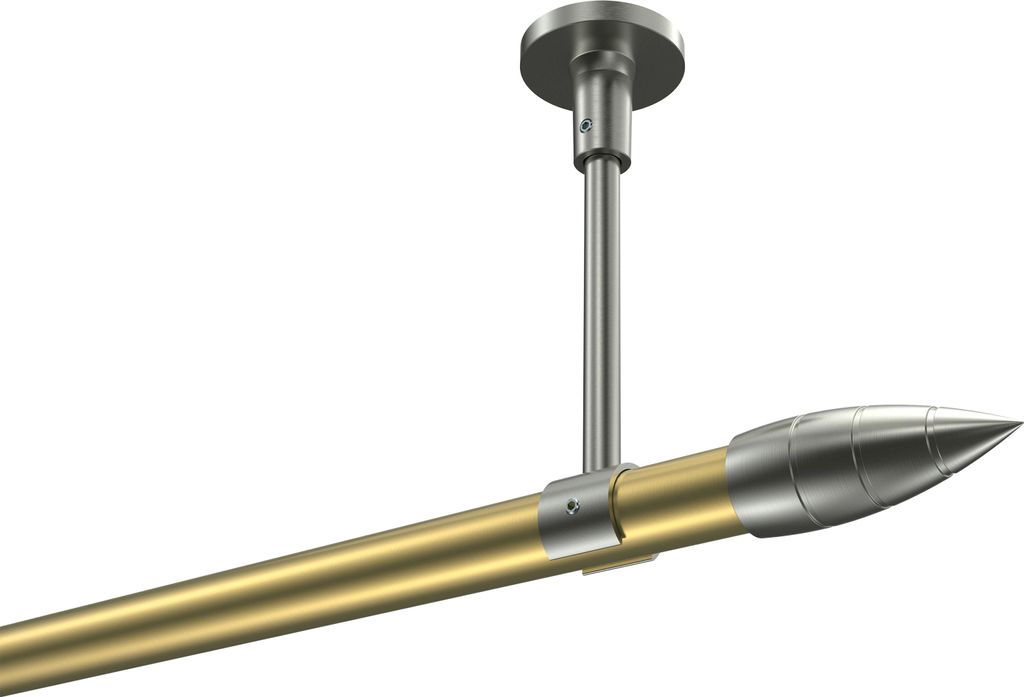 Interdeco Gardinenstange / Vorhangstange Messing-Optik / Edelstahl-Optik, Typ Sonette Samanto (Rillenpatrone) ohne Ringe, Deckenmontage, 20 mm Ø 1...