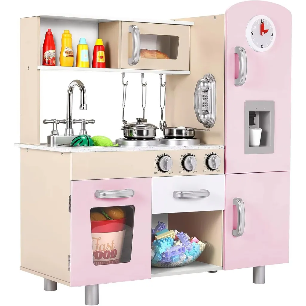 Fini l'ennui : Cuisine bois rose Montessori interactive pour enfant 3 ans