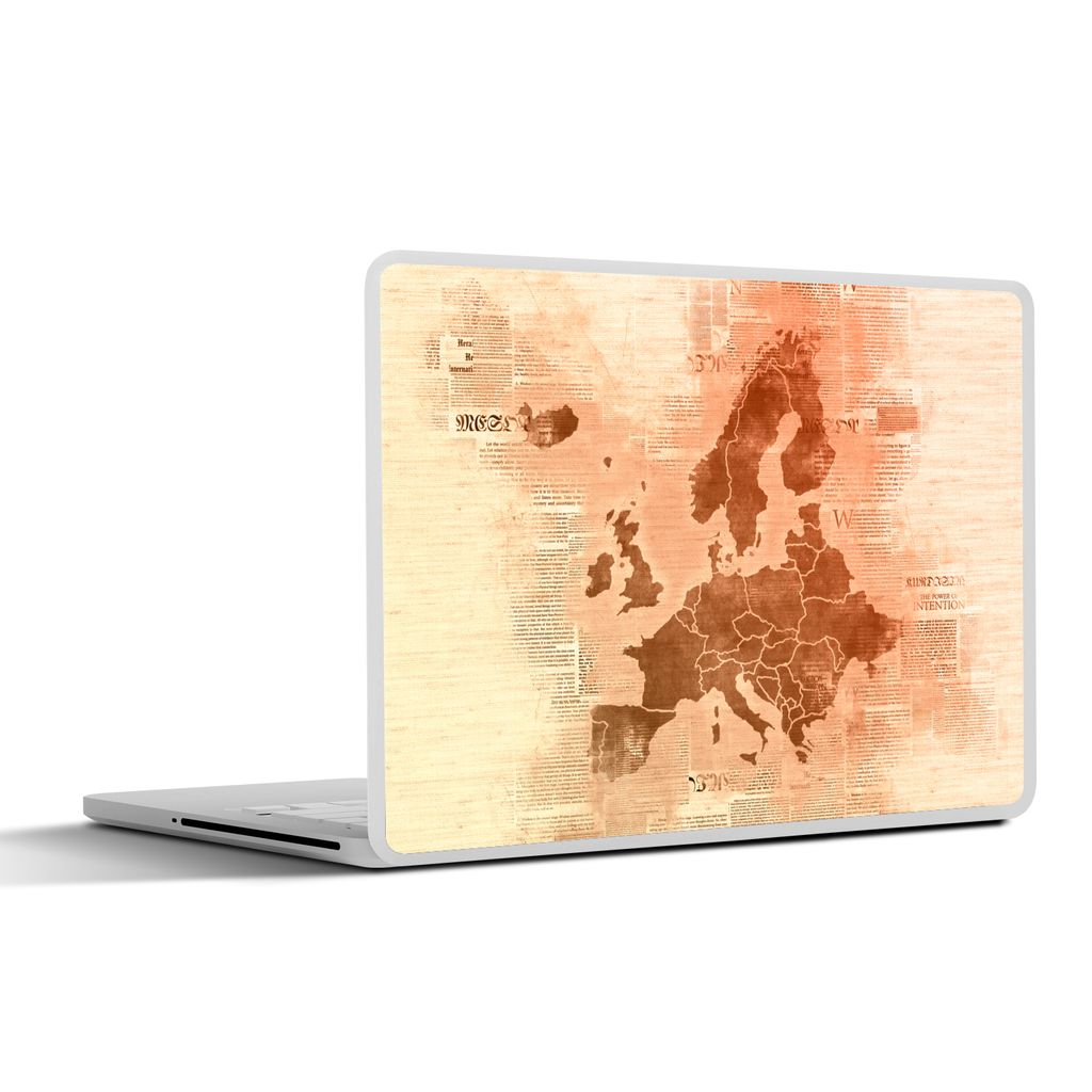 MuchoWow Laptop Aufkleber Sticker Cover Karte von Europa - Zeitung - Orange 30x22 cm - Laptop-Sticker