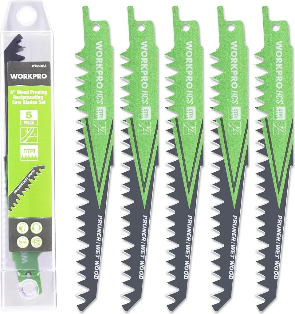 WORKPRO Jeu de 5 lames de scie sabre 152mm 5TPI HCS pour branches