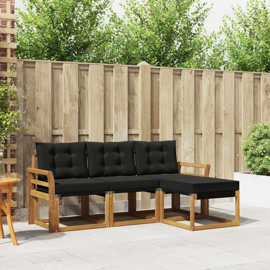 "Neues Produkt" Outdoor-Sofagarnitur ANTI-UV - CLORIS - mit Kissen - 4 pcs - Natürlich und Schwarz - Modern Gartensofas V357