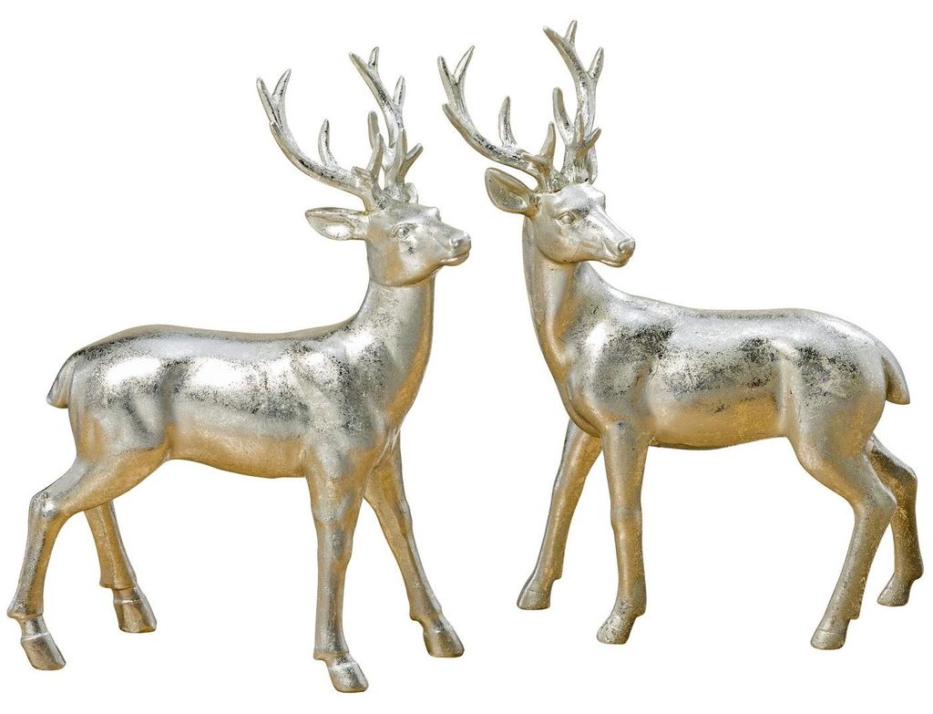 Dekofigur Tobin Hirsch stehend mit Geweih silber H 22 cm Produktbild 