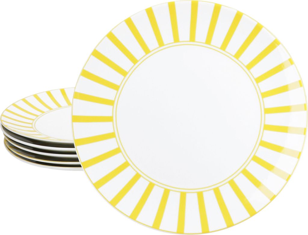 Split gelb Streifen 6x Speiseteller Ø27cm Porzellan 6 Personen Platte Essteller gestreift