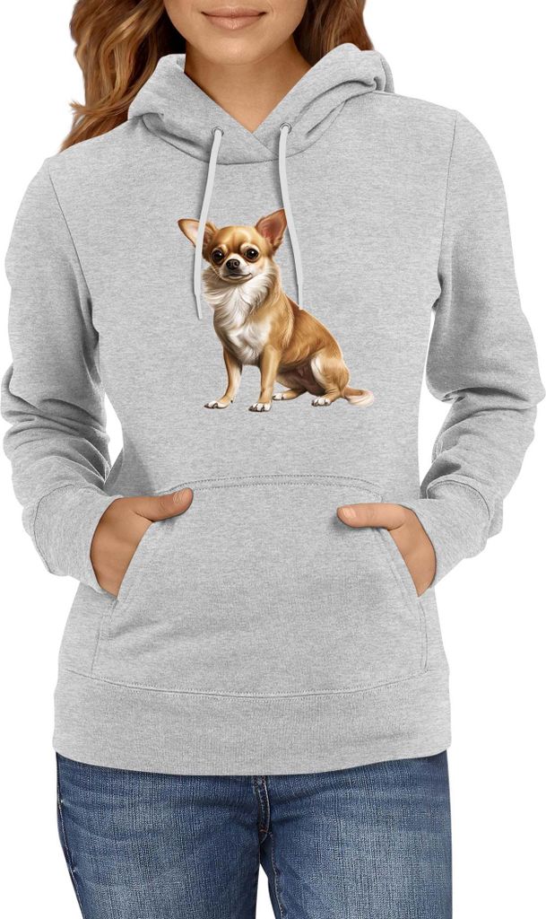 Damen Kapuzenpullover Dogs Breeds Chihuahua Dog Breed 006, Lady XS / Grau