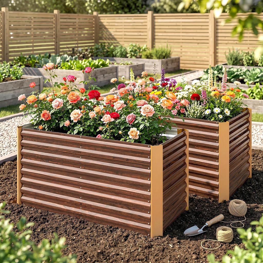 Hochbeet 2er-Set extra tief, Pflanzkasten Stahl verzinkt pulverbeschichtet, Braun | 120 x 60 x 60 cm | 2 x 19 kg | offener Boden