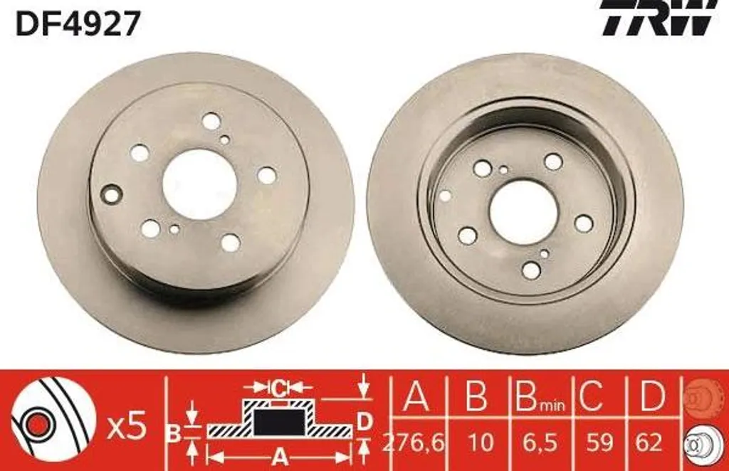 Finis les bruits de freinage : Disque TRW DF4927 OE 4243105050 pour Avensis