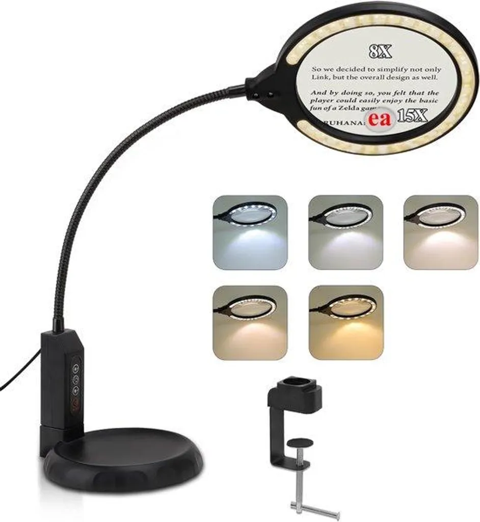 Loupe LED anti-fatigue oculaire avec support - Grossissement 15x et 8x