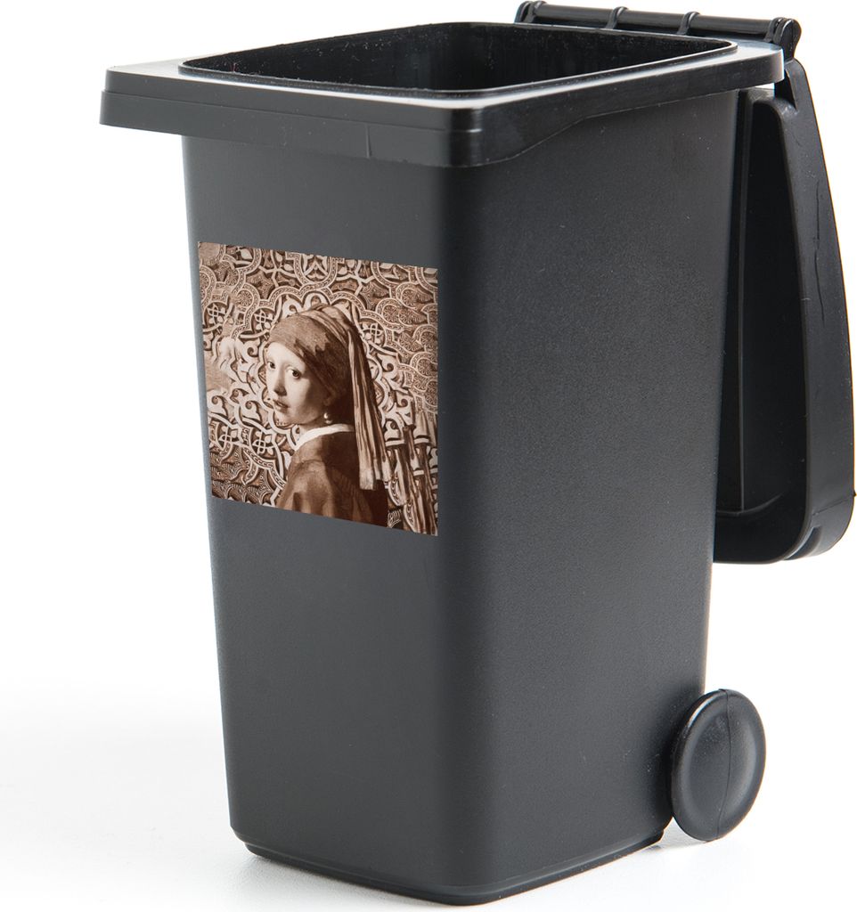 MuchoWow Mülltonnenaufkleber Das Mädchen mit dem Perlenohrring - Vermeer - Braun 40x40 cm - Abfall-Aufkleber - Container - für Abfallcontainer
