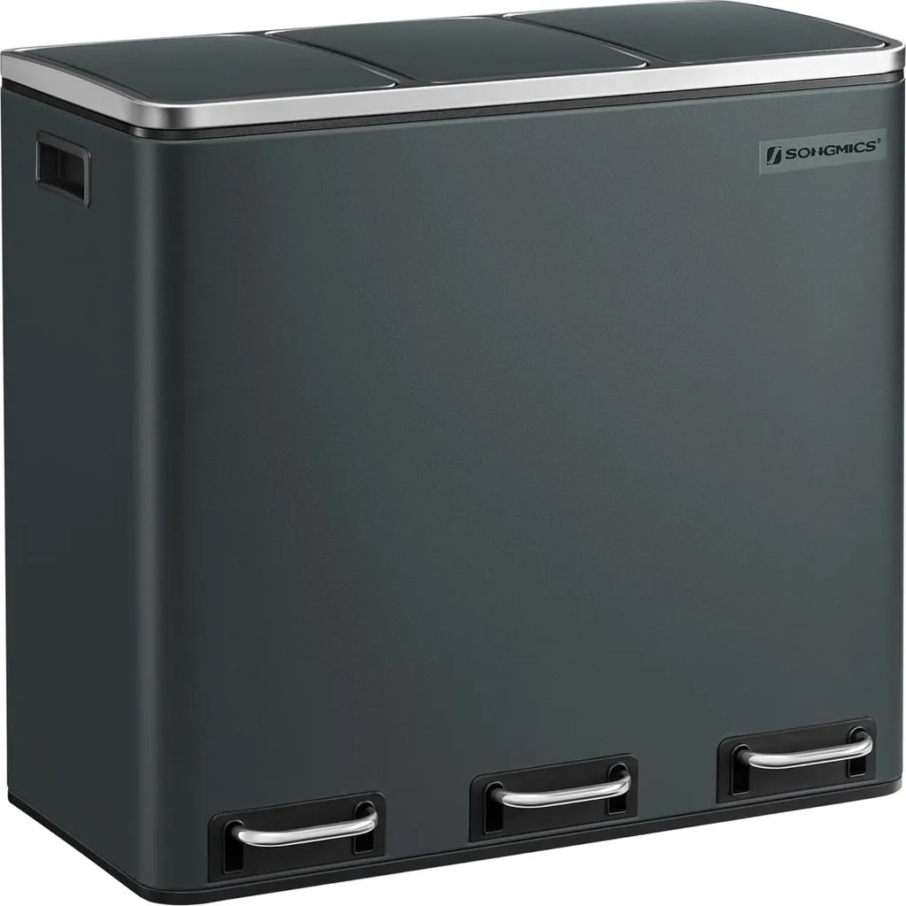 Triple Poubelle de Cuisine 3 x 18 L avec Pédales et Couvercles Soft-Close