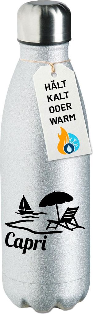Huuraa Trinkflasche Capri Italien 500ml Silver Edelstahl Wasserflasche Trinkflasche Geschenkidee