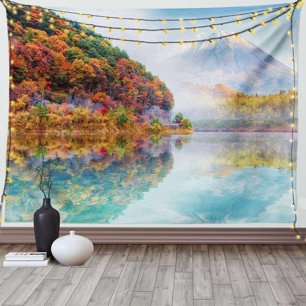 ABAKUHAUS Berg Wandteppich, Nebeliger Wetter im Herbst Zeit, Wohnzimmer Schlafzimmer Heim Seidiges Satin Wandteppich, 200 x 150 cm, Mehrfarbig