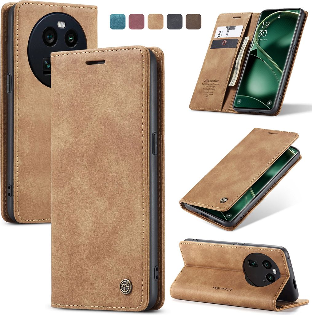 Oppo Find X6 Hülle, Retro Kunstledertasche mit Standfunktion Schutzhülle für Oppo Find X6 Braun