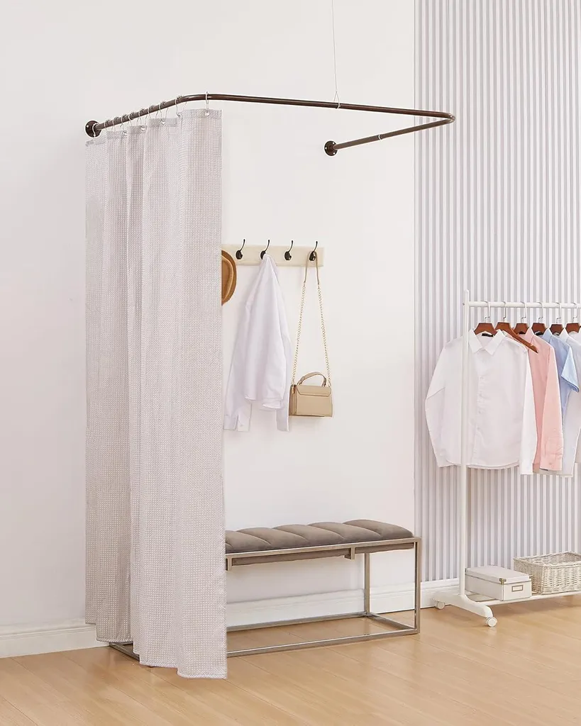 Barre de douche d'angle en U réglable marron - Tringle extensible robuste