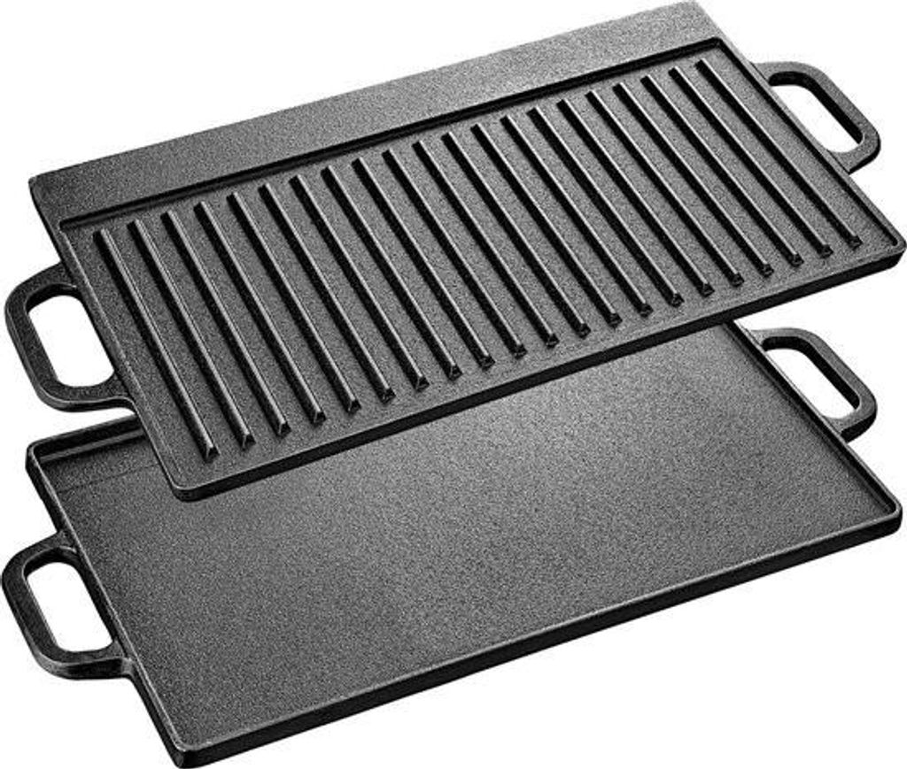 Grillplatte aus Gusseisen, Grillpfanne mit Doppelgriffen, antihaftbeschichteter Grillrost zur Verwendung auf offenem Feuer und im Ofen, Grillrost, ...