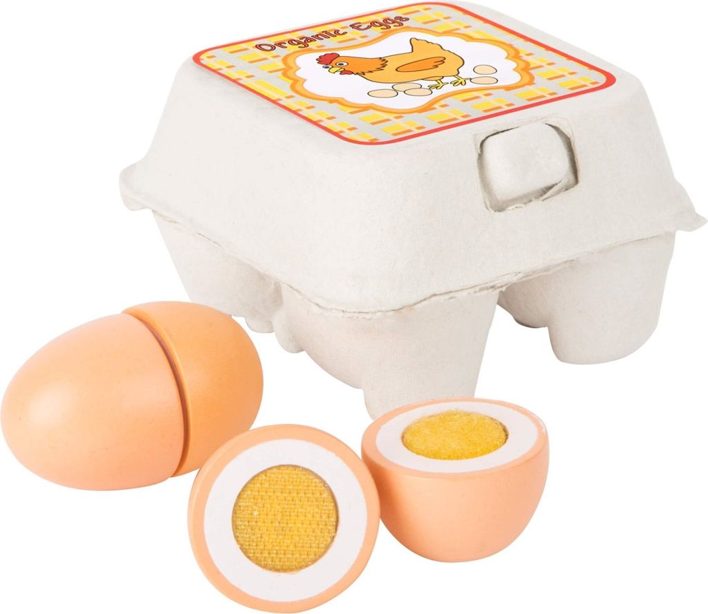 Small Foot 10591 Eier aus Holz für Kaufmannsladen im Eierkarton, mehrfarbig (4er Pack)