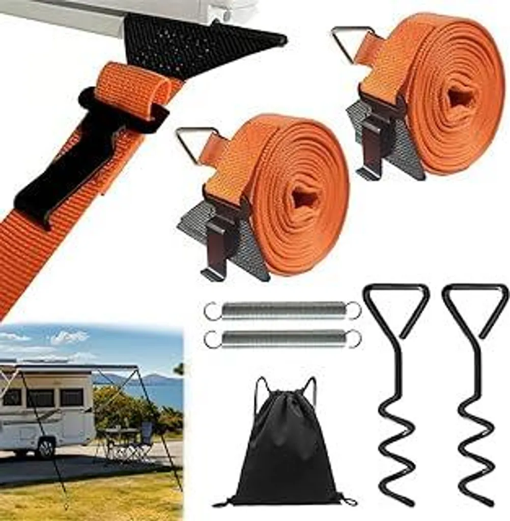 Fascia anti-tempesta per tendalino camper, protezione anti-tempesta per tendalini, fascia anti-tempesta per veranda, fasce anti-tempesta per tendalini, kit di fissaggio laterale per roulotte adatto alla maggior parte dei camper e delle roulotte (colore arancione)
